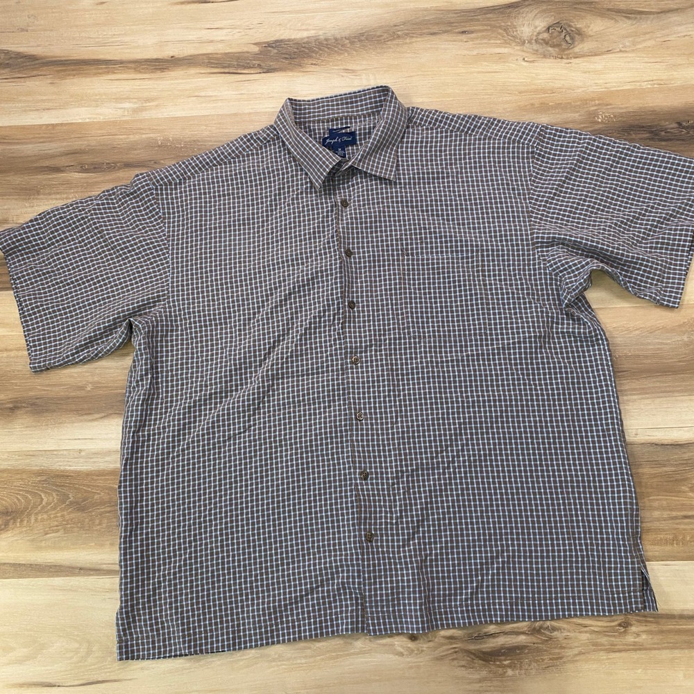 Joseph & Feiss Button Up Shirt 3X Big & Tall Modal Blend Classic Fit Brown Blue